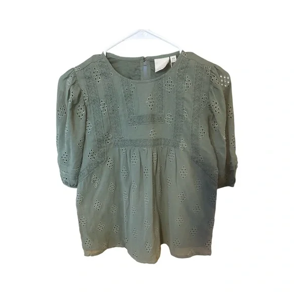 Emberley Macall Eyelet Blouse with Lace Trim, Size XS. - Picture 1 of 9